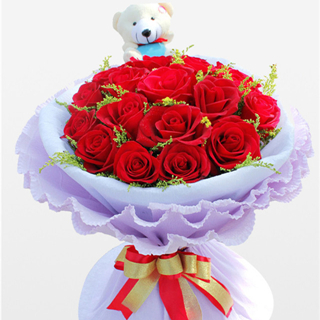 真爱-19朵红玫瑰花+1个小熊