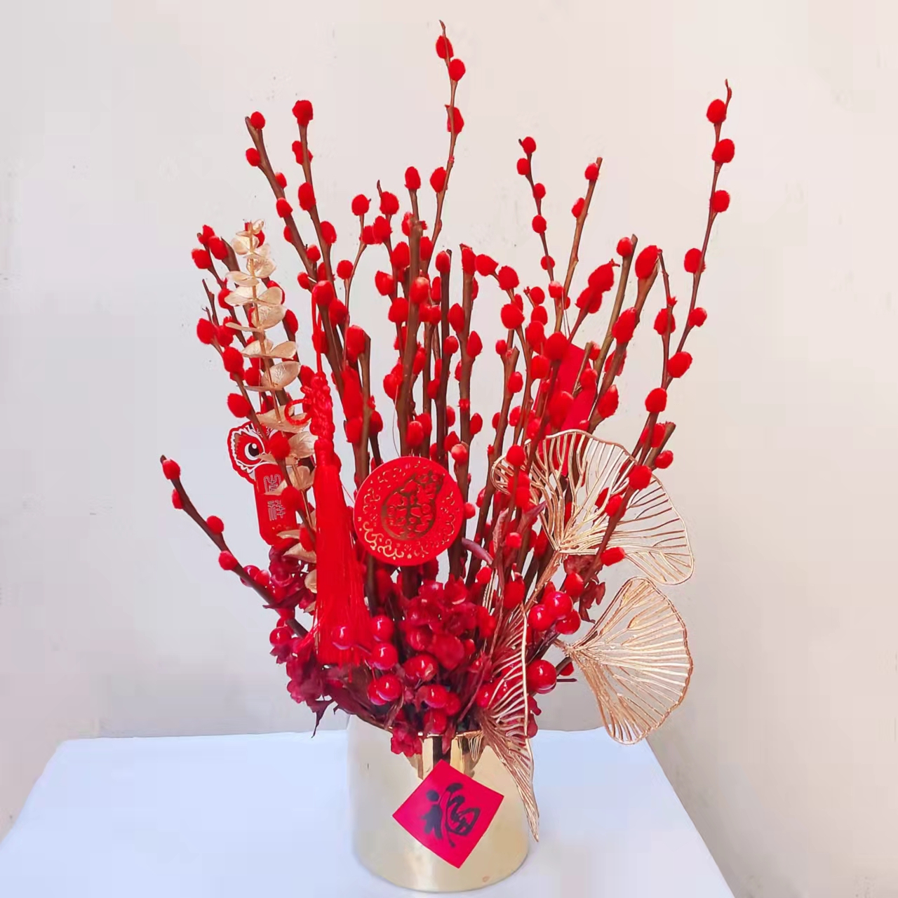 招财进宝-春节福桶银柳年宵花