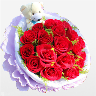 真爱-19朵红玫瑰花+1个小熊