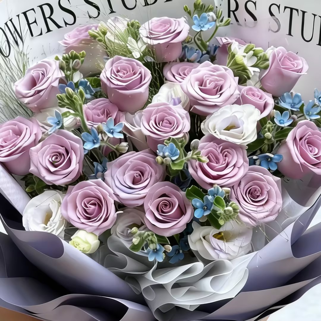 浪漫如你/19朵紫玫瑰精美花束包装海洋之歌紫霞仙子