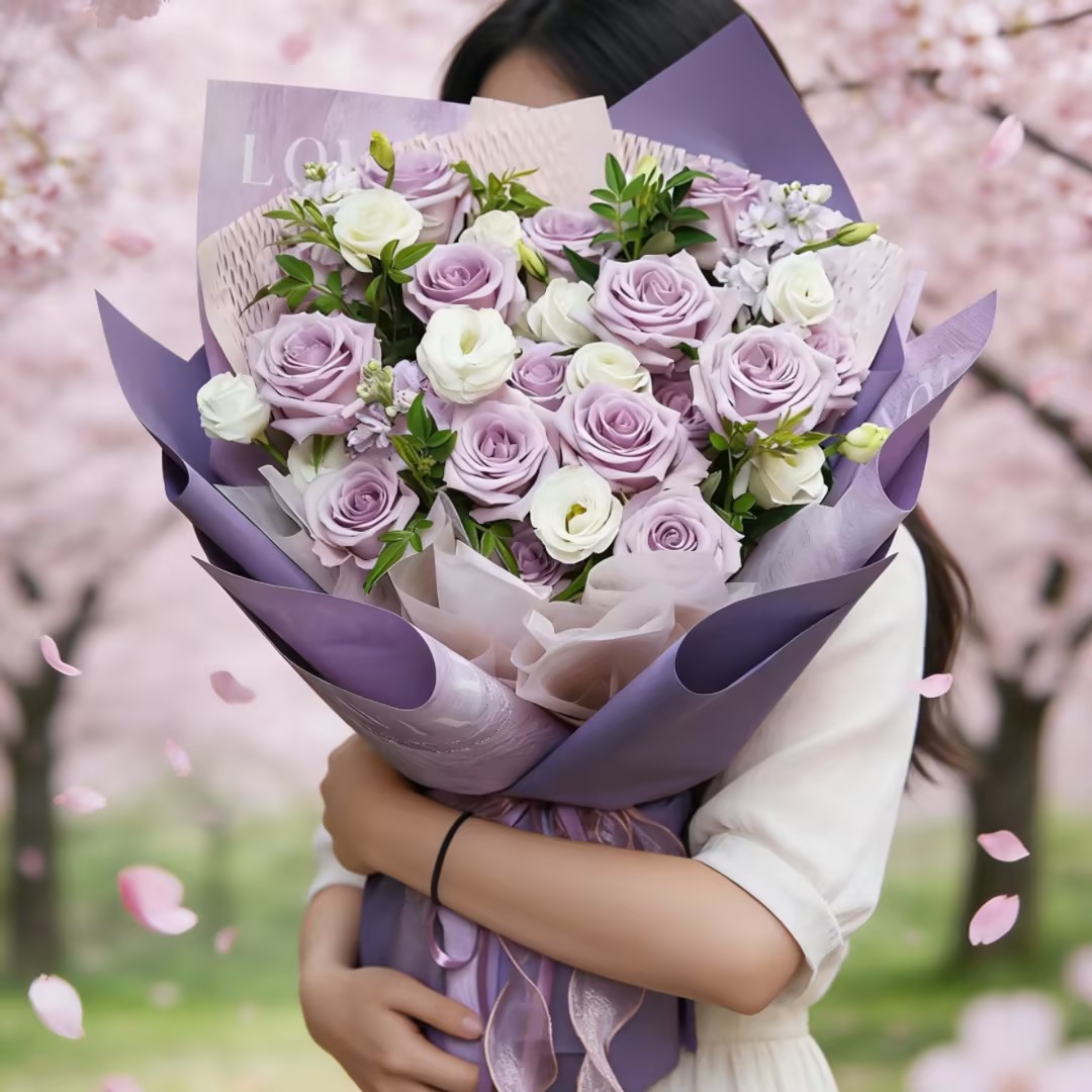 最美嫁纱/19朵紫玫瑰精美花束