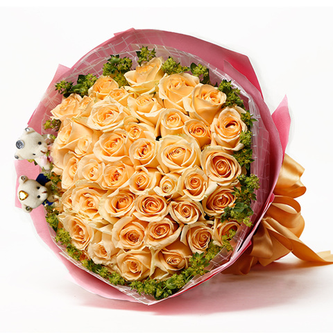 妩媚甜心——29朵香槟玫瑰花，