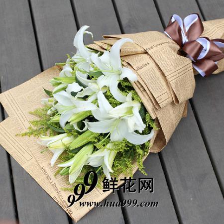 幸福点藏-15朵百合花精美花束包装