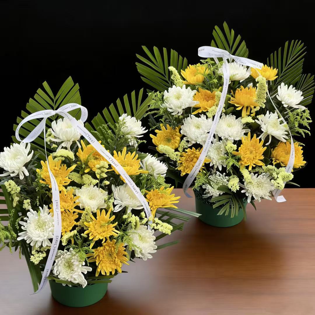 沉痛悼念9朵白菊花8朵黄菊花黄白菊花混搭手提小花篮006
