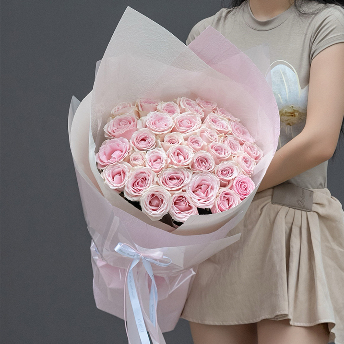 美好的一天/33朵粉色玫瑰花精美花束包装送恋人送朋友