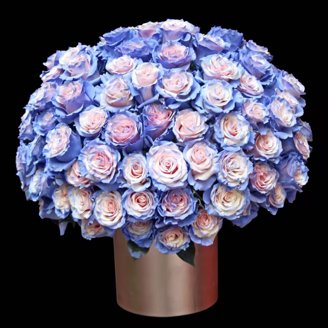 蓝色星空/99朵碎冰蓝玫瑰花配