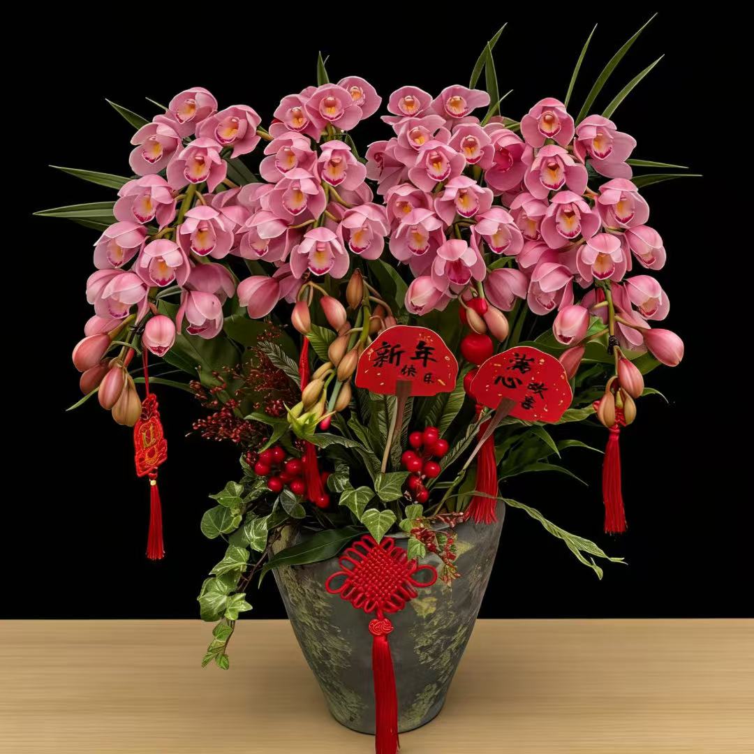 粉色大花蕙兰组合盆栽韩国垂兰粉色拱兰大花惠兰单株大花卉兰盆栽