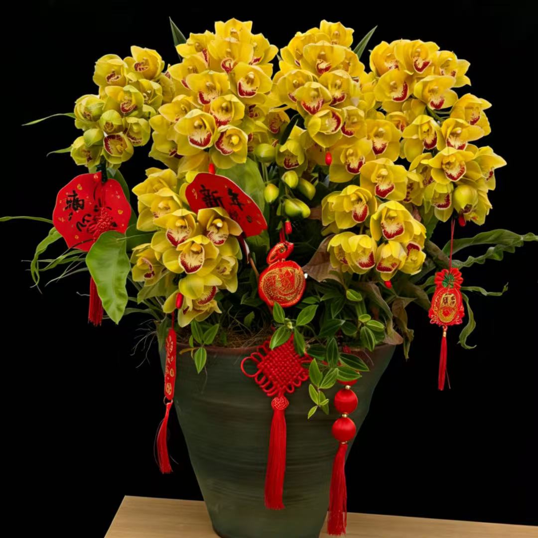 黄色大花蕙兰组合盆栽大盆韩国垂