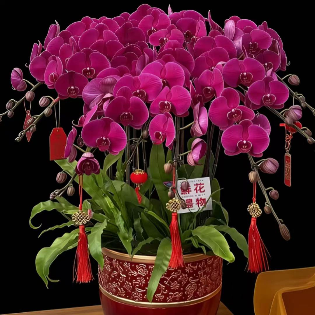 【万事胜意】10枝大花型红色蝴蝶兰盆栽组合送领导升职祝福花店送花上门1510-08