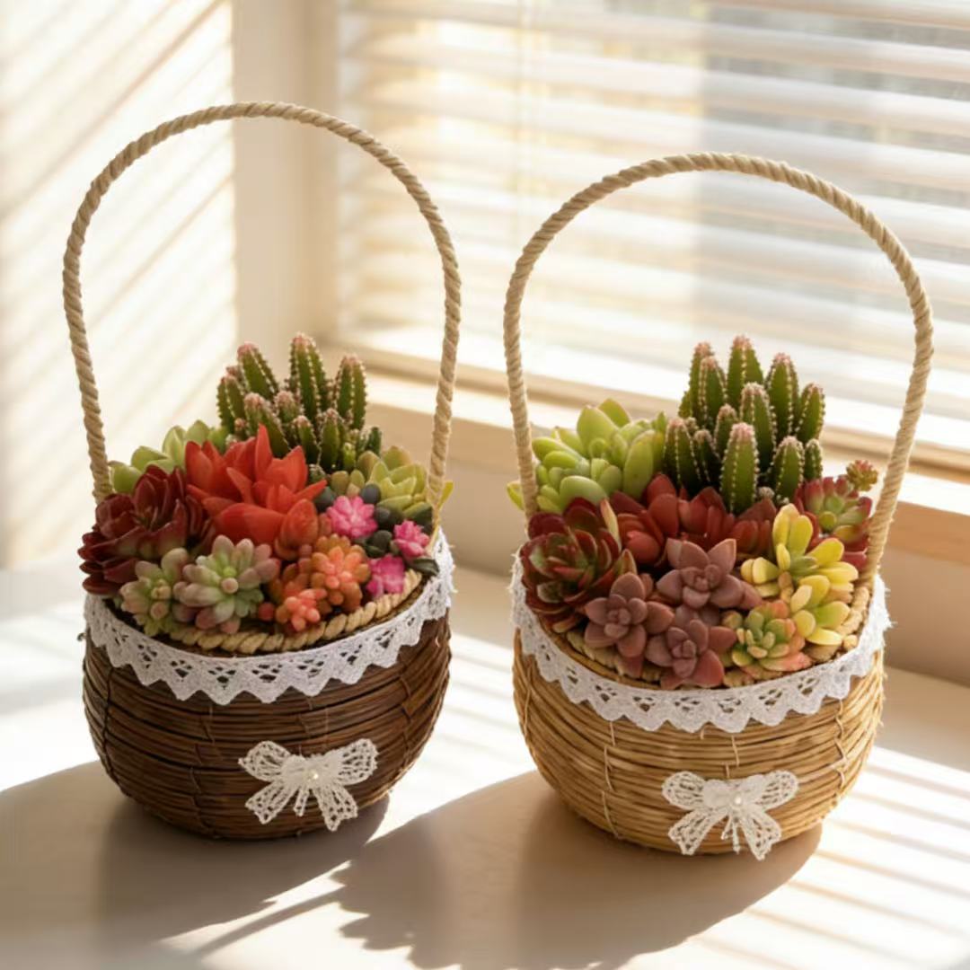 多肉植物组合盆栽种好发货手提花篮办公阳台绿植花卉多颗拼盆带篮