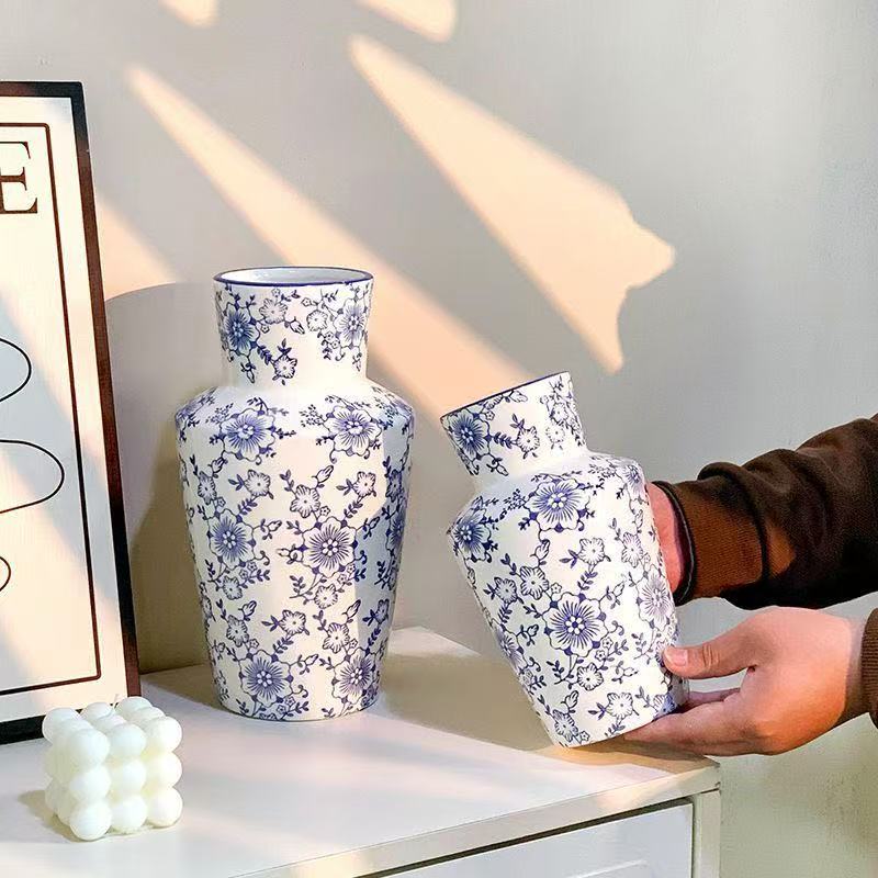 国风青花陶瓷花瓶青花瓷装饰摆件高级感古风复古鲜花水培插花花器