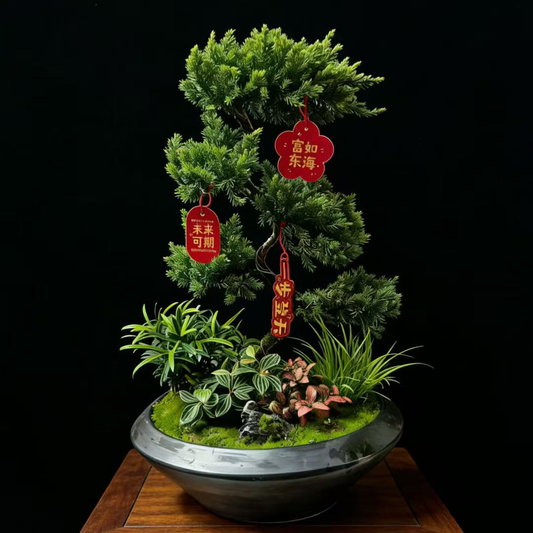 五层塔松盆栽造型盆景植物室内茶