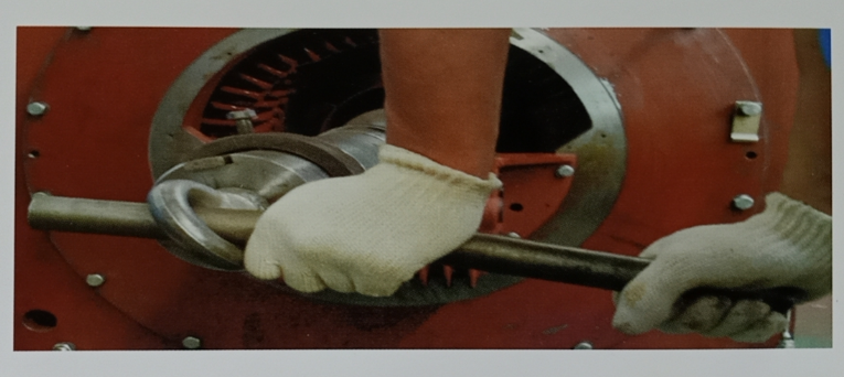 轴伸端旋入吊环并盘车