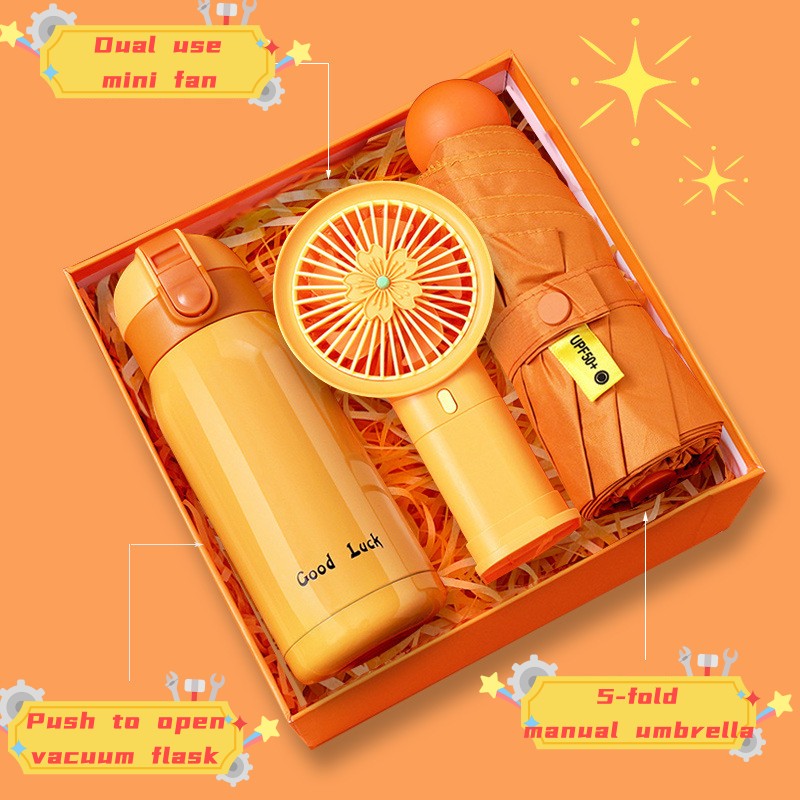 Festival gift boxes birthday gift boxes customized gift boxes Flask + fan + umbrella set (MOQ 50 sets)
