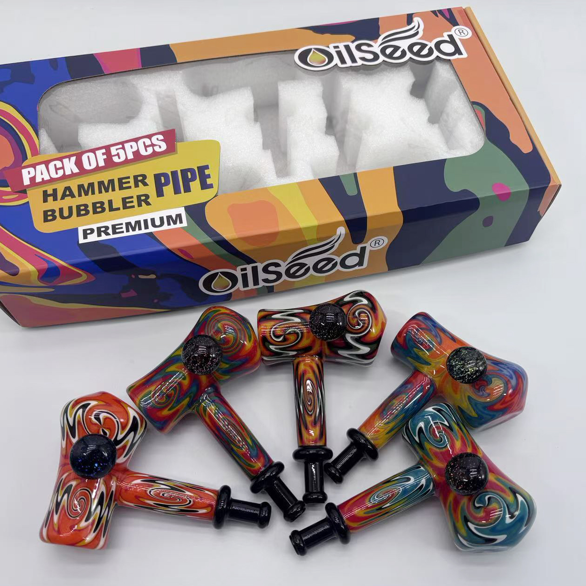 OilSeed Full Wig Wag Hammer Bubbler Hand Pipe – H004