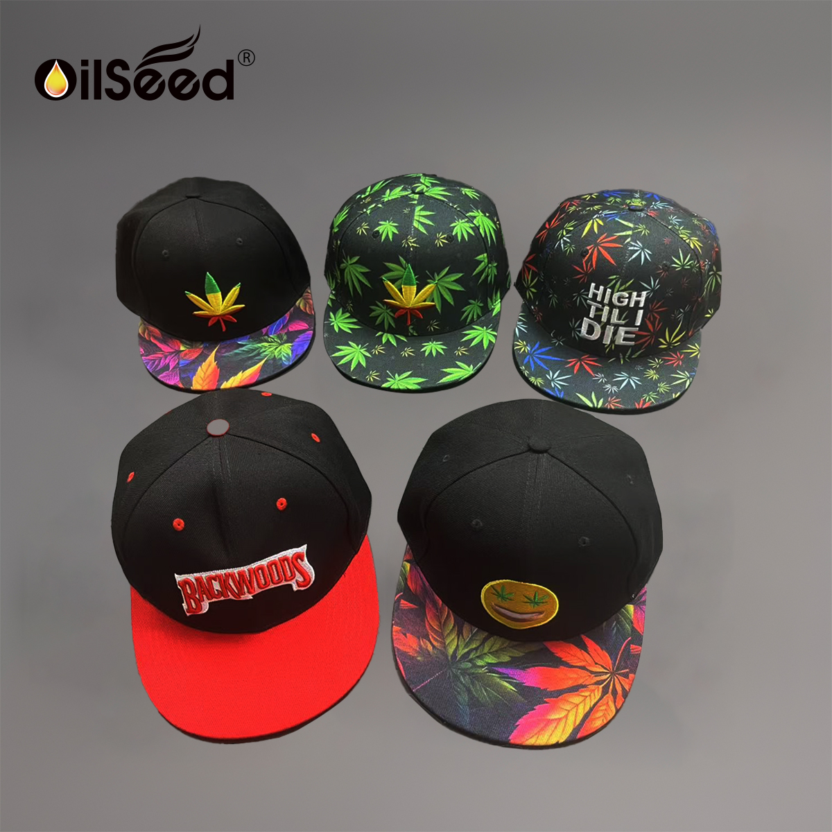 Weed Leaf Embroidered Snapback Cap