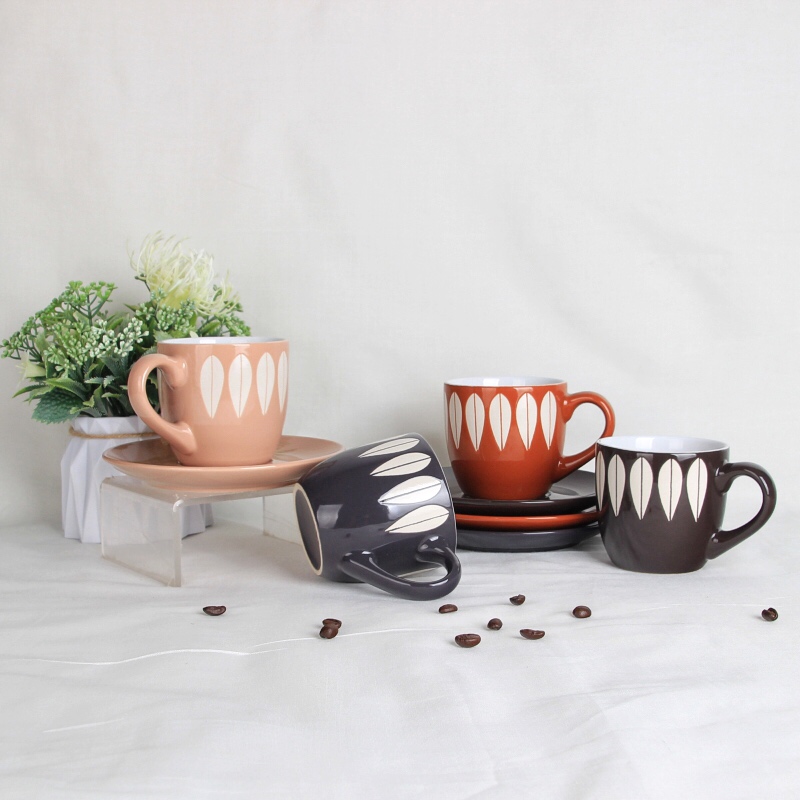 8oz ceramic cup & saucer with silkscreen printing