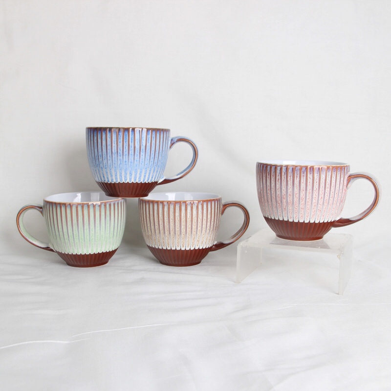 16.5oz embossed ceramic mug with reactive glaze