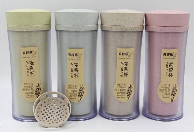 小麦秸秆水杯双层隔热麦香杯简约随手杯定制logo420MLRD-823034