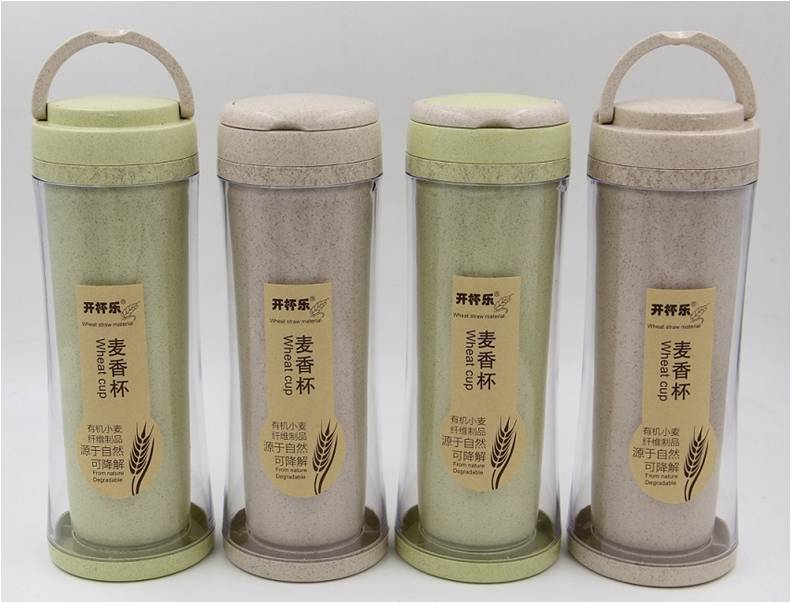 小麦秸秆水杯双层隔热麦香杯简约随手杯定制logo380MLRD-823035