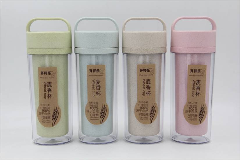 小麦秸秆水杯双层简约随手杯定制logo300MLRD-823039