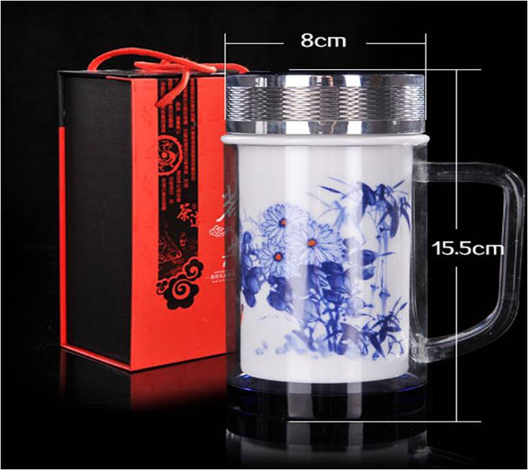 移动定制水晶（带水柄）+纳米陶瓷双层保温杯（景德镇）RD-823214