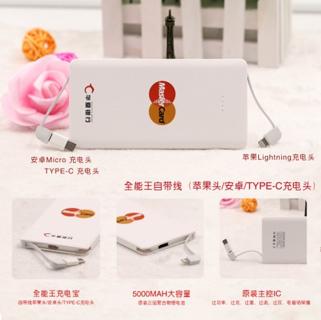 移动电源 商务福利礼品 全能王 自带线皮纹电源  logo定制 RD-833012