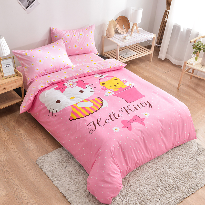 Hello kitty粉色碎花四件套
