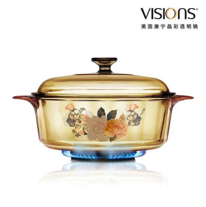 VISIONS 美国康宁晶彩透明锅（富贵吉祥花卉系列） VS-32-FLR（3.25升 花卉煮锅）