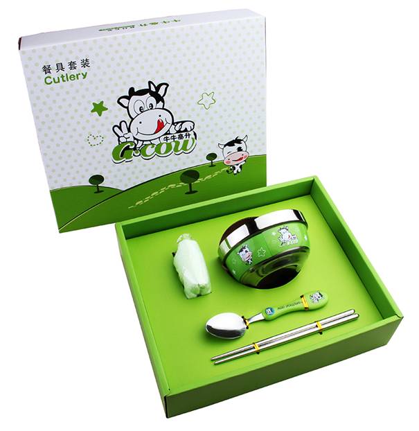 高档蒙牛不锈钢四件套         （碗.勺.筷.餐布）RD-820029