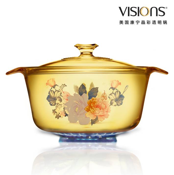 VISIONS 美国康宁晶彩透明锅（富贵吉祥花卉系列） VS-16-FL-FLR（1.6升 时尚花卉煮锅）