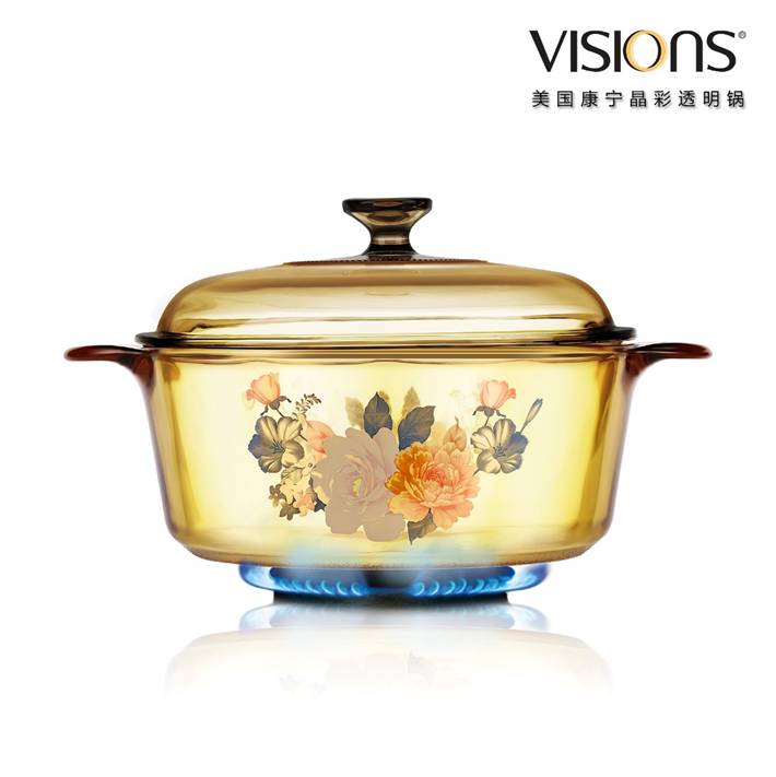 VISIONS 美国康宁晶彩透明锅（富贵吉祥花卉系列） VS-22-FLR（2.25升 花卉汤锅）