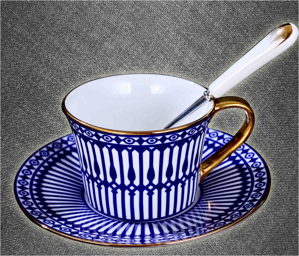 水中倒影法式骨瓷咖啡杯碟套组(特殊工艺+手工描金）RD-823203