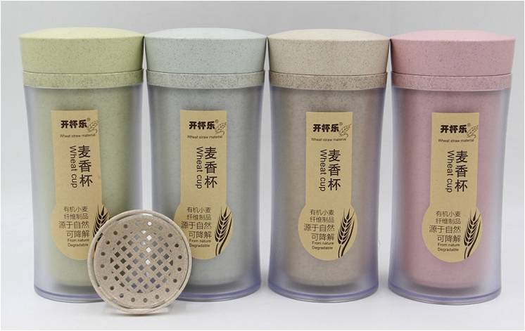 小麦秸秆水杯双层隔热麦香杯简约随手杯定制logo350MLRD-823033