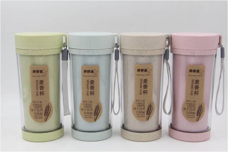 小麦秸秆水杯双层简约随手杯定制logo400MLRD-823043