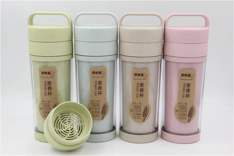 小麦秸秆水杯双层简约随手杯定制logo420MLRD-823042