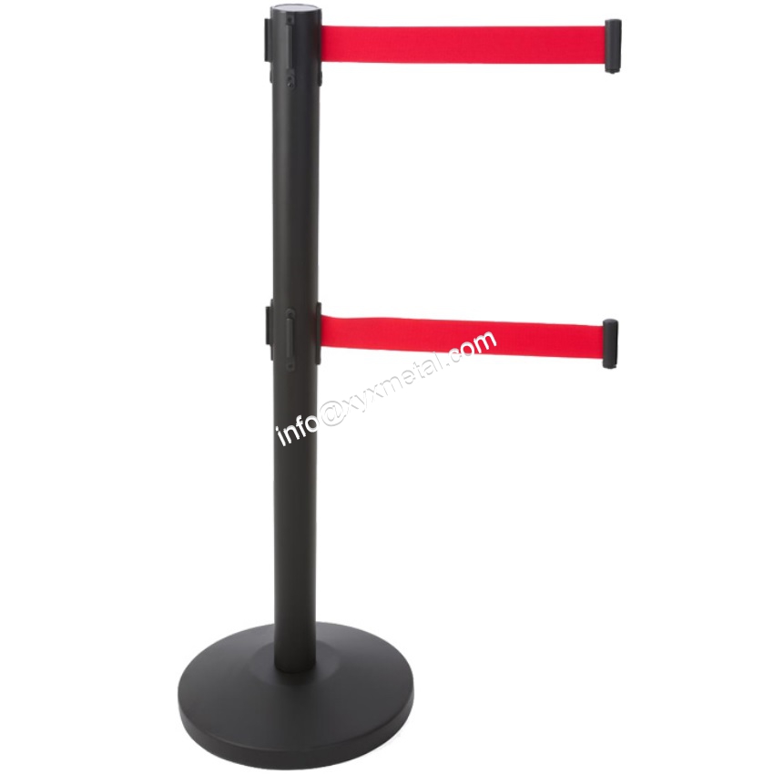 Black Double Belt Retractable Stanchion Post