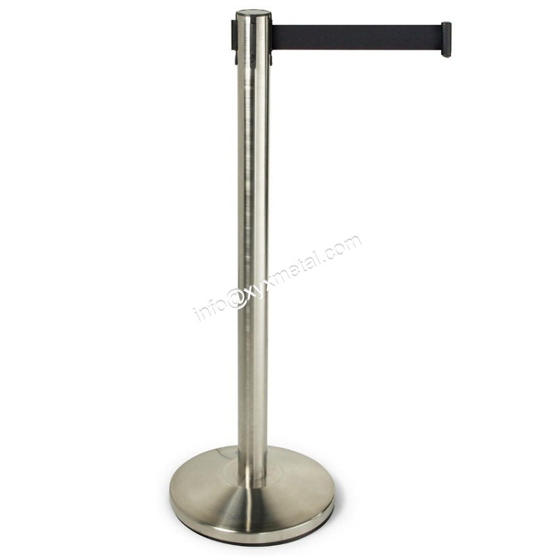 Silver Stanchion Post with 6.5' Black Retractable Belt