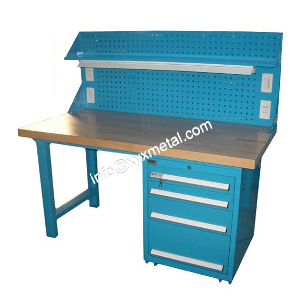 workbench with drawrs and shelf