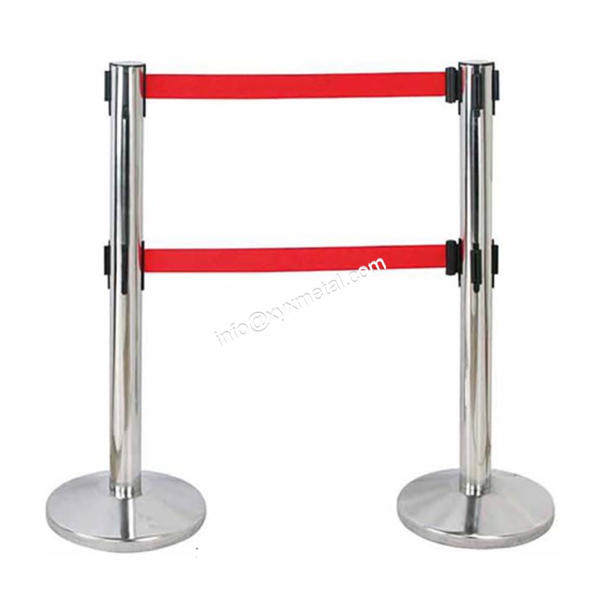 Double Line Stainless Steel Queue Safety Retractable Belt Barrier
