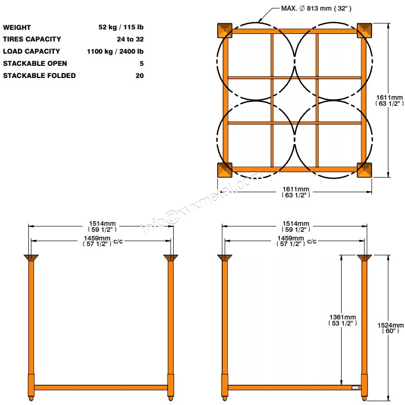 dimension of tire rack