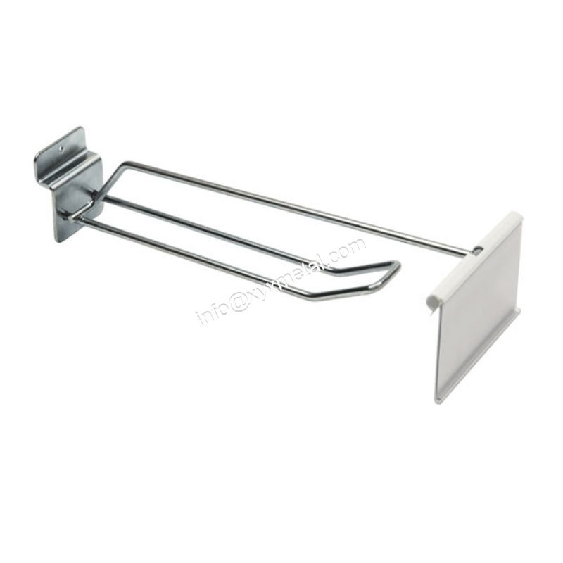 Two prong U slatwall scanner hooks with ticket holder