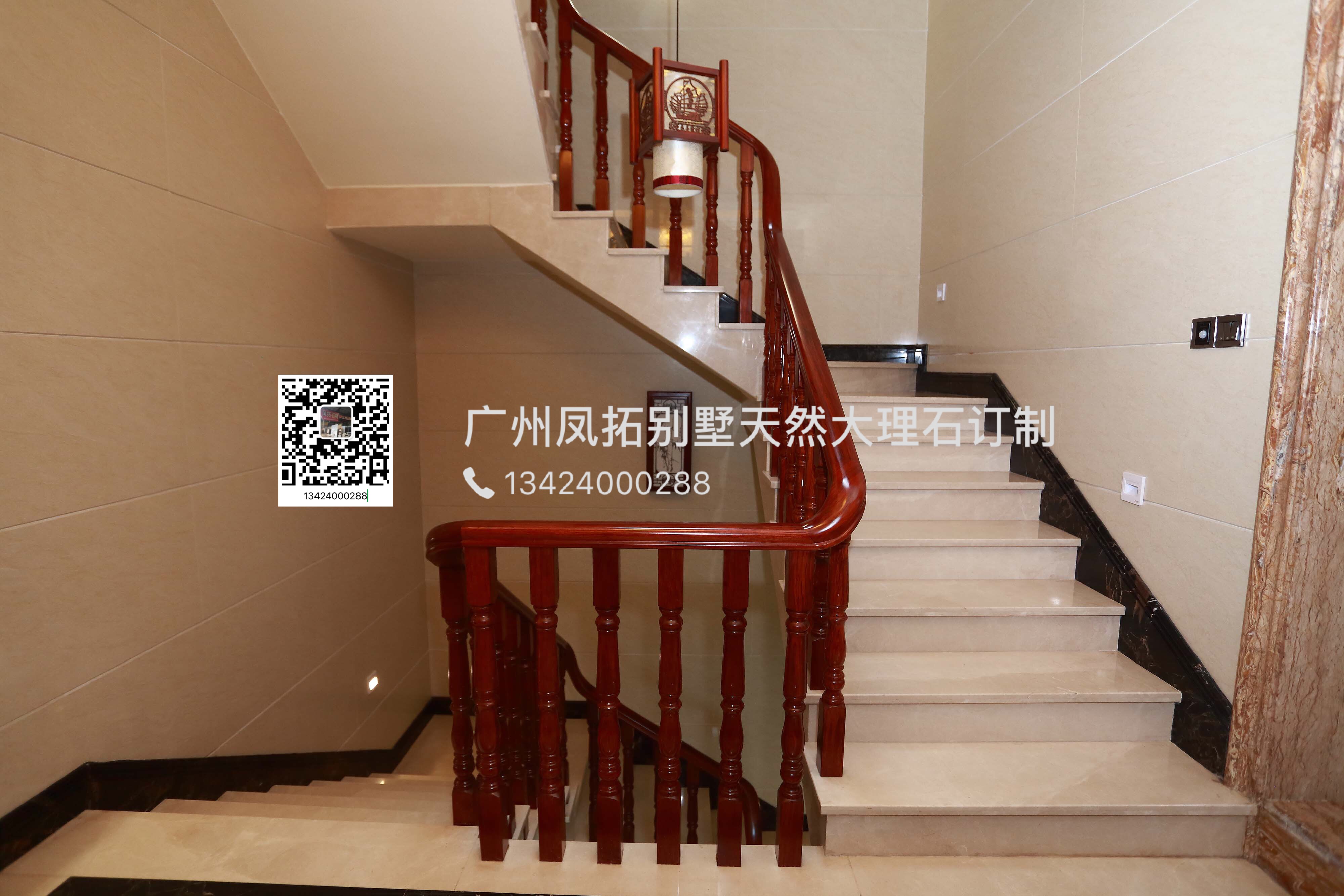 广州凤拓别墅天然大理石楼梯工厂价订制爵士白天灰色大理石工厂批发订制