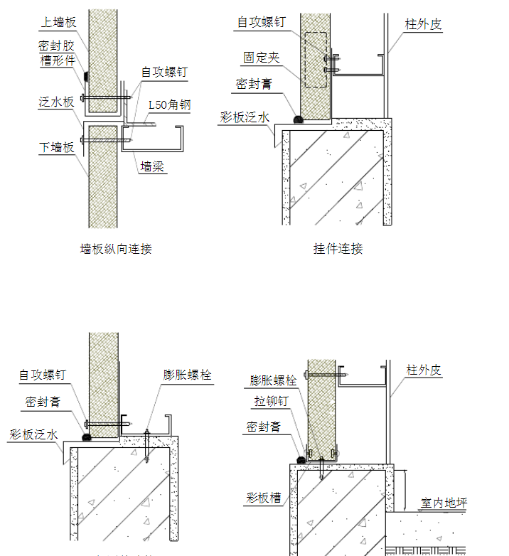 夹芯板墙体板型尺寸及横向连接图