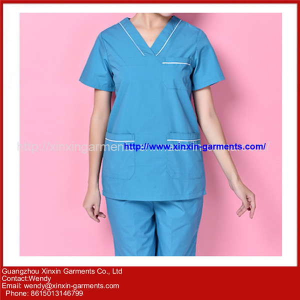 100% Cotton V-Neck Hospital Uniforms with Short Sleeve H65-1