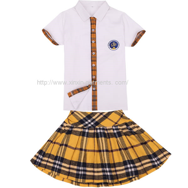 Guangzhou Factory Custom Made Cheap Cotton Shirts and Skirts for School Girls Student Wear (U19)
