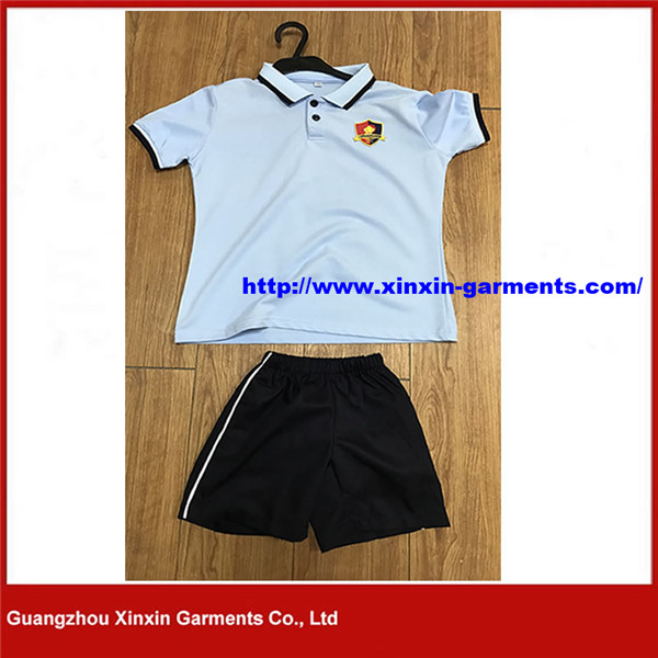 Knit Unisex Blue Cotton Shirts for Kindergarten Primary Middle School Children Uniform (U109)