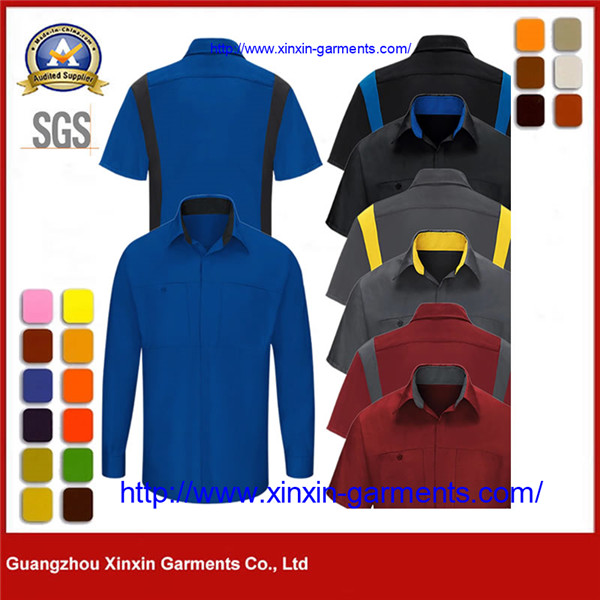 Mens Poly Cotton Work Uniform Shirt Yellow Red Construction Worker Uniforms With Custom Logo​ W2745