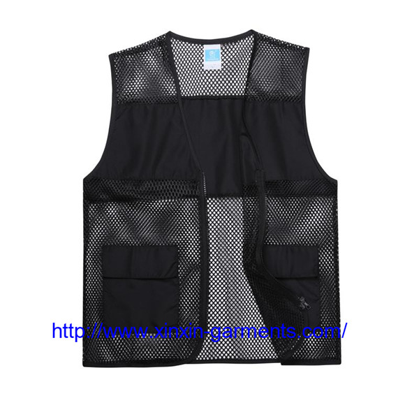 Colorful Fashion Breathable Men Mesh Black Vest with Pockets 103