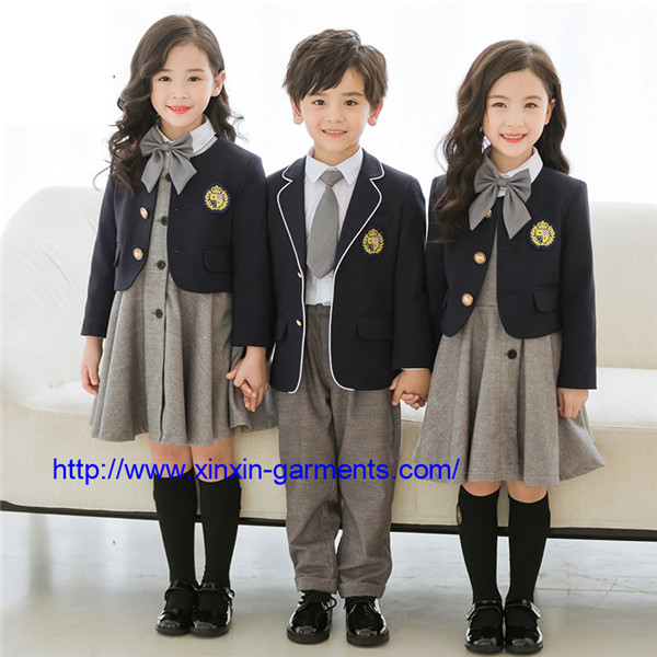 Custom Cotton Children School Wear Tracksuit Blazers Pants Tee Shirts 4 in 1 School Uniform (U173)